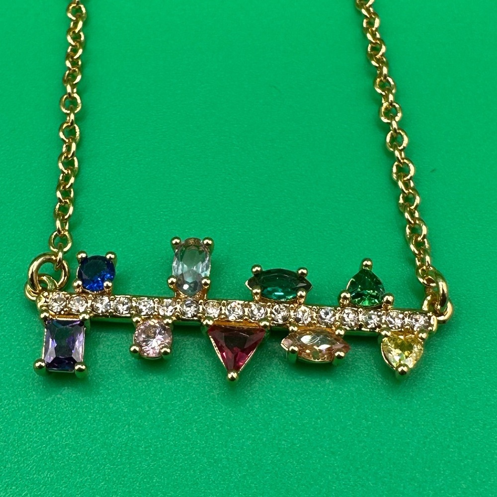 Kurt Geiger Rainbow Cubic Zirconia & Crystal Bar Necklace and Dust Bag NWT